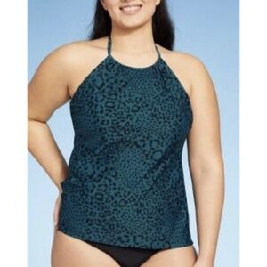 New women's size small 4-6 blue Green leopard Animal Print tankini top